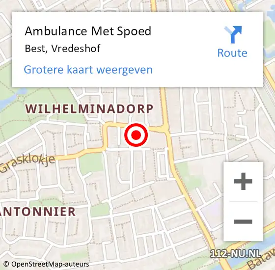 Locatie op kaart van de 112 melding: Ambulance Met Spoed Naar Best, Vredeshof op 21 augustus 2018 11:35