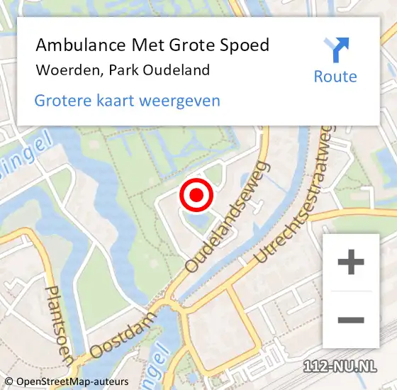 Locatie op kaart van de 112 melding: Ambulance Met Grote Spoed Naar Woerden, Park Oudeland op 21 augustus 2018 11:44