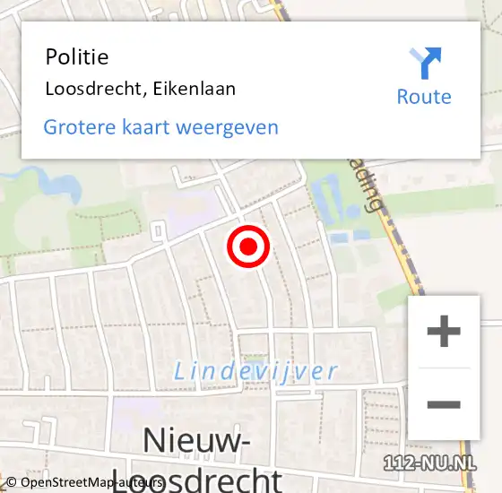 Locatie op kaart van de 112 melding: Politie Loosdrecht, Eikenlaan op 21 augustus 2018 12:00