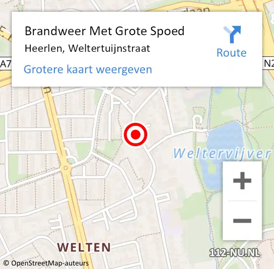 Locatie op kaart van de 112 melding: Brandweer Met Grote Spoed Naar Heerlen, Weltertuijnstraat op 21 augustus 2018 12:27