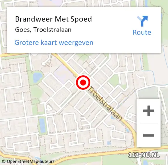 Locatie op kaart van de 112 melding: Brandweer Met Spoed Naar Goes, Troelstralaan op 21 augustus 2018 12:52