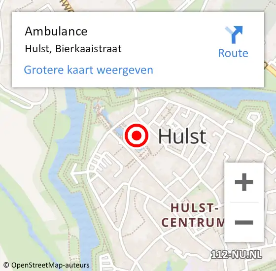 Locatie op kaart van de 112 melding: Ambulance Hulst, Bierkaaistraat op 21 augustus 2018 13:29