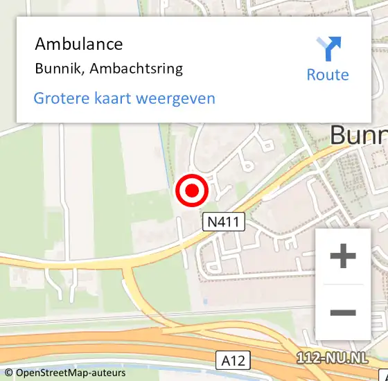 Locatie op kaart van de 112 melding: Ambulance Bunnik, Ambachtsring op 6 maart 2014 16:18