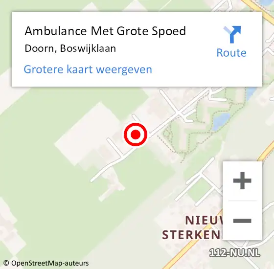 Locatie op kaart van de 112 melding: Ambulance Met Grote Spoed Naar Doorn, Boswijklaan op 21 augustus 2018 15:45