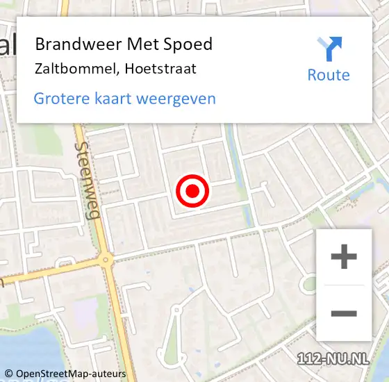 Locatie op kaart van de 112 melding: Brandweer Met Spoed Naar Zaltbommel, Hoetstraat op 21 augustus 2018 15:51