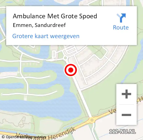 Locatie op kaart van de 112 melding: Ambulance Met Grote Spoed Naar Emmen, Sandurdreef op 21 augustus 2018 17:04