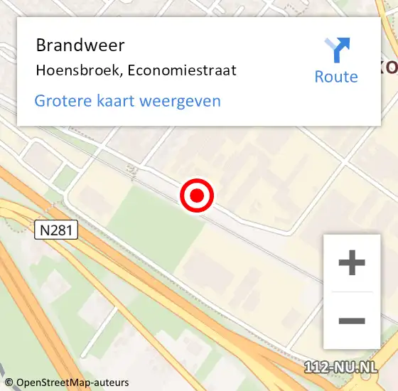 Locatie op kaart van de 112 melding: Brandweer Hoensbroek, Economiestraat op 21 augustus 2018 17:30