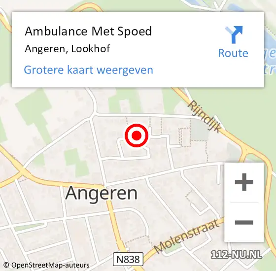 Locatie op kaart van de 112 melding: Ambulance Met Spoed Naar Angeren, Lookhof op 21 augustus 2018 17:34