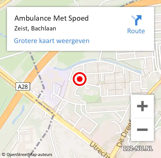 Locatie op kaart van de 112 melding: Ambulance Met Spoed Naar Zeist, Bachlaan op 21 augustus 2018 17:37