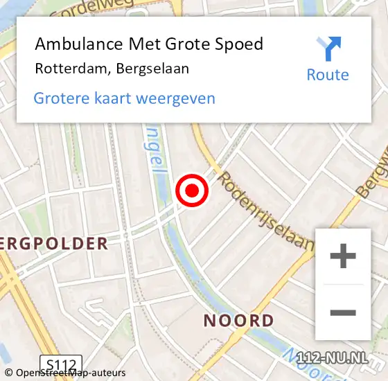 Locatie op kaart van de 112 melding: Ambulance Met Grote Spoed Naar Rotterdam, Bergselaan op 21 augustus 2018 18:25