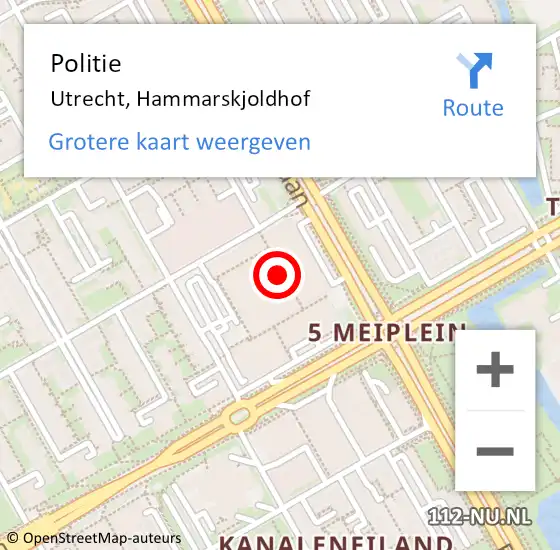 Locatie op kaart van de 112 melding: Politie Utrecht, Hammarskjoldhof op 21 augustus 2018 18:29