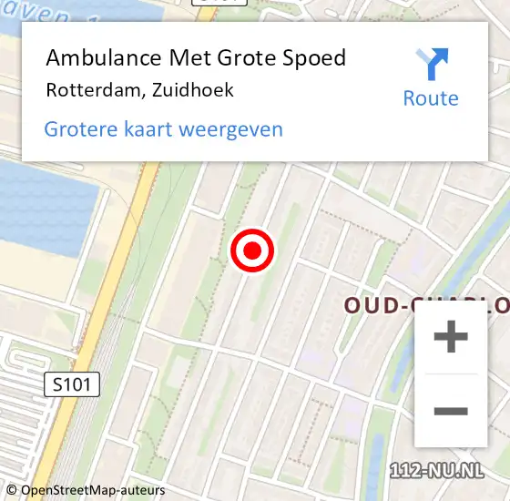 Locatie op kaart van de 112 melding: Ambulance Met Grote Spoed Naar Rotterdam, Zuidhoek op 21 augustus 2018 18:38