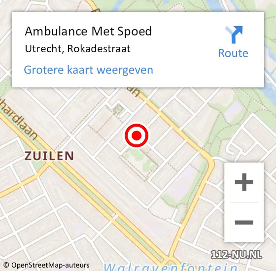 Locatie op kaart van de 112 melding: Ambulance Met Spoed Naar Utrecht, Rokadestraat op 21 augustus 2018 18:41