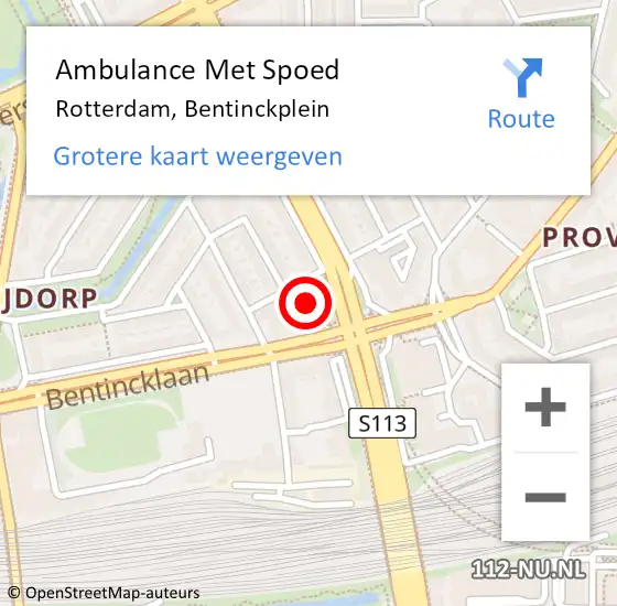 Locatie op kaart van de 112 melding: Ambulance Met Spoed Naar Rotterdam, Bentinckplein op 21 augustus 2018 19:11