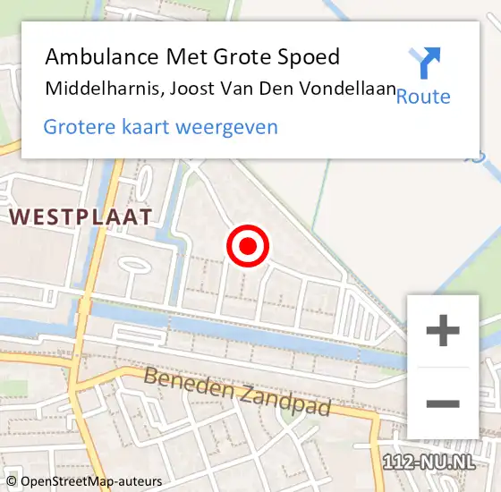 Locatie op kaart van de 112 melding: Ambulance Met Grote Spoed Naar Middelharnis, Joost Van Den Vondellaan op 21 augustus 2018 19:27