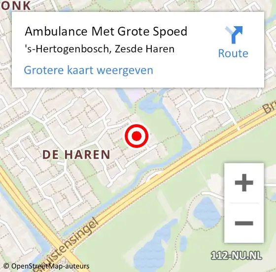 Locatie op kaart van de 112 melding: Ambulance Met Grote Spoed Naar 's-Hertogenbosch, Zesde Haren op 21 augustus 2018 19:47