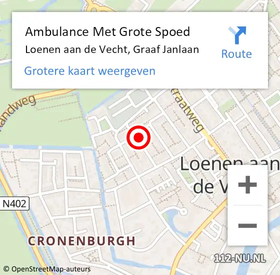 Locatie op kaart van de 112 melding: Ambulance Met Grote Spoed Naar Loenen aan de Vecht, Graaf Janlaan op 21 augustus 2018 19:52