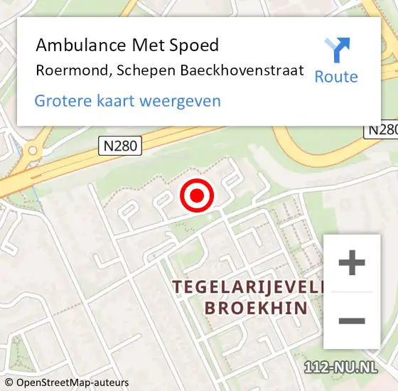 Locatie op kaart van de 112 melding: Ambulance Met Spoed Naar Roermond, Schepen Baeckhovenstraat op 21 augustus 2018 20:10