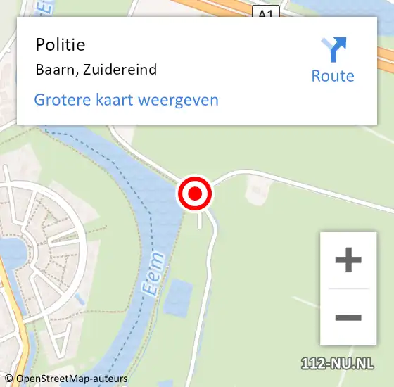 Locatie op kaart van de 112 melding: Politie Baarn, Zuidereind op 21 augustus 2018 20:37