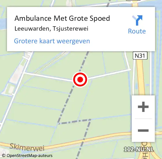 Locatie op kaart van de 112 melding: Ambulance Met Grote Spoed Naar Leeuwarden, Tsjusterewei op 21 augustus 2018 20:40