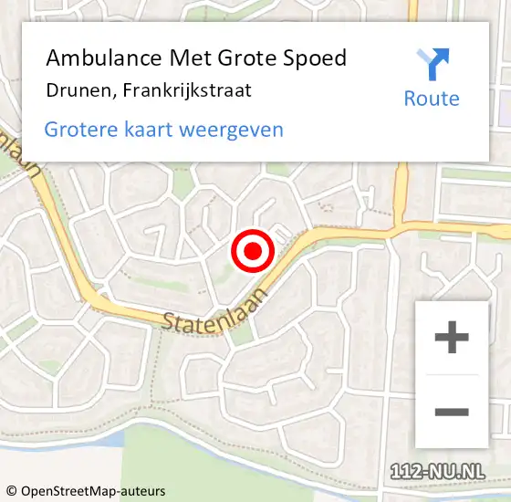 Locatie op kaart van de 112 melding: Ambulance Met Grote Spoed Naar Drunen, Frankrijkstraat op 21 augustus 2018 22:05