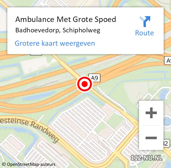 Locatie op kaart van de 112 melding: Ambulance Met Grote Spoed Naar Badhoevedorp, Schipholweg op 21 augustus 2018 22:38