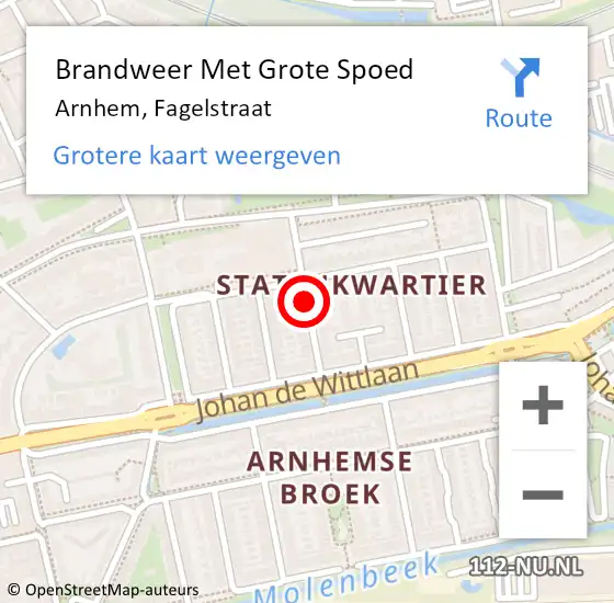 Locatie op kaart van de 112 melding: Brandweer Met Grote Spoed Naar Arnhem, Fagelstraat op 21 augustus 2018 22:45