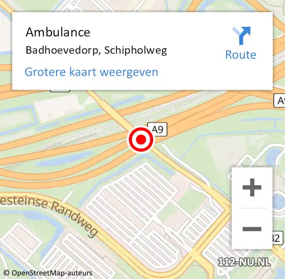 Locatie op kaart van de 112 melding: Ambulance Badhoevedorp, Schipholweg op 21 augustus 2018 22:58