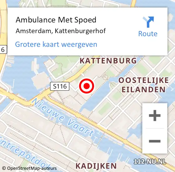 Locatie op kaart van de 112 melding: Ambulance Met Spoed Naar Amsterdam, Kattenburgerhof op 21 augustus 2018 23:41