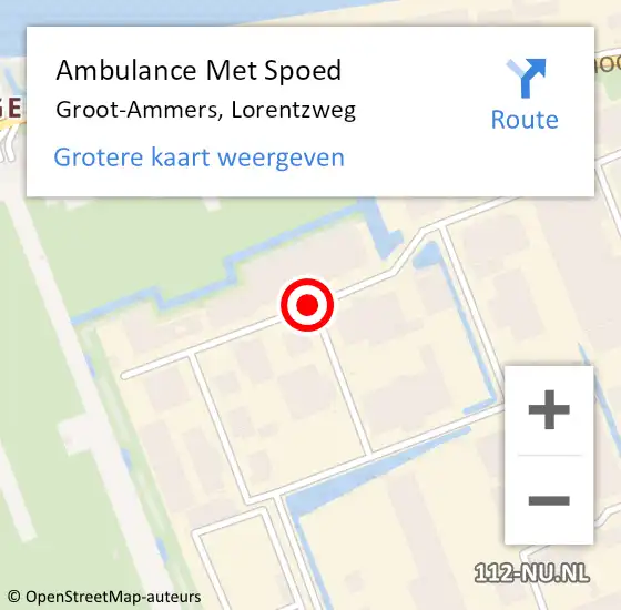 Locatie op kaart van de 112 melding: Ambulance Met Spoed Naar Groot-Ammers, Lorentzweg op 21 augustus 2018 23:58