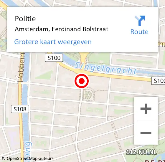 Locatie op kaart van de 112 melding: Politie Amsterdam, Ferdinand Bolstraat op 22 augustus 2018 00:24