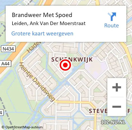 Locatie op kaart van de 112 melding: Brandweer Met Spoed Naar Leiden, Ank Van Der Moerstraat op 22 augustus 2018 00:39