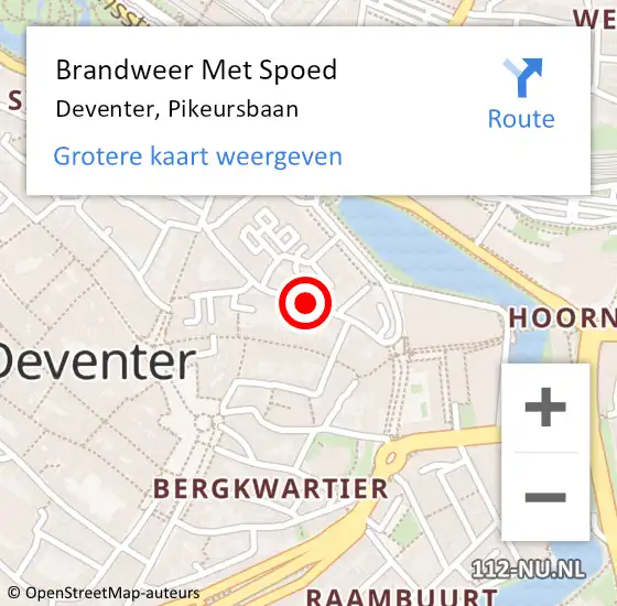 Locatie op kaart van de 112 melding: Brandweer Met Spoed Naar Deventer, Pikeursbaan op 22 augustus 2018 01:02