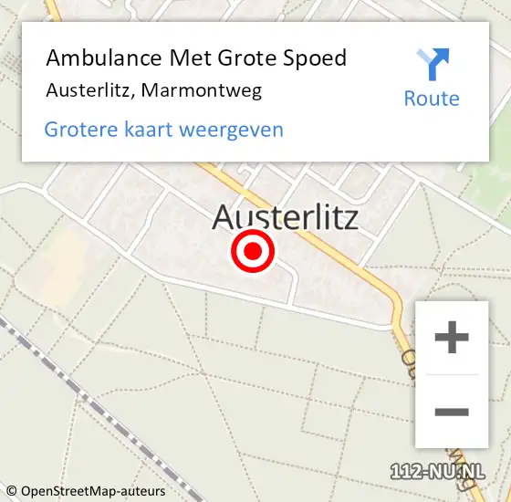 Locatie op kaart van de 112 melding: Ambulance Met Grote Spoed Naar Austerlitz, Marmontweg op 22 augustus 2018 01:05