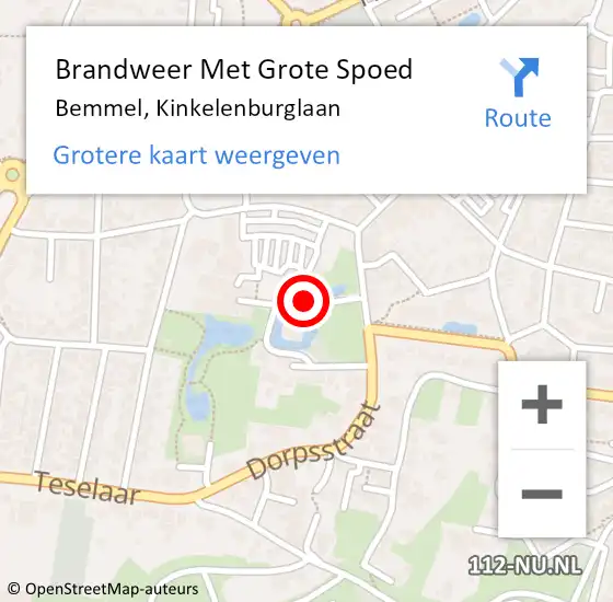 Locatie op kaart van de 112 melding: Brandweer Met Grote Spoed Naar Bemmel, Kinkelenburglaan op 22 augustus 2018 02:04