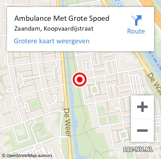 Locatie op kaart van de 112 melding: Ambulance Met Grote Spoed Naar Zaandam, Koopvaardijstraat op 22 augustus 2018 02:26