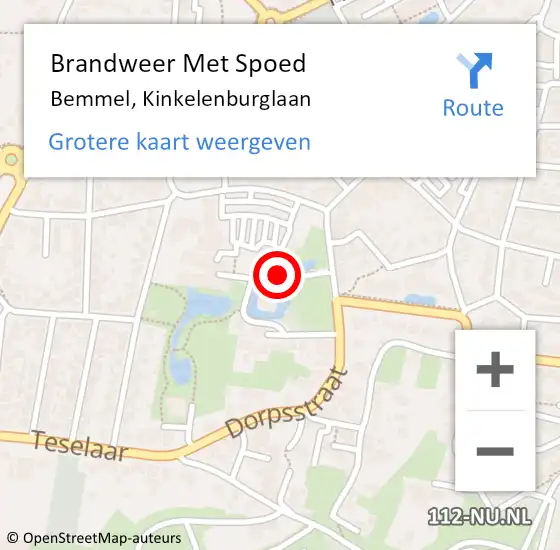 Locatie op kaart van de 112 melding: Brandweer Met Spoed Naar Bemmel, Kinkelenburglaan op 22 augustus 2018 02:36