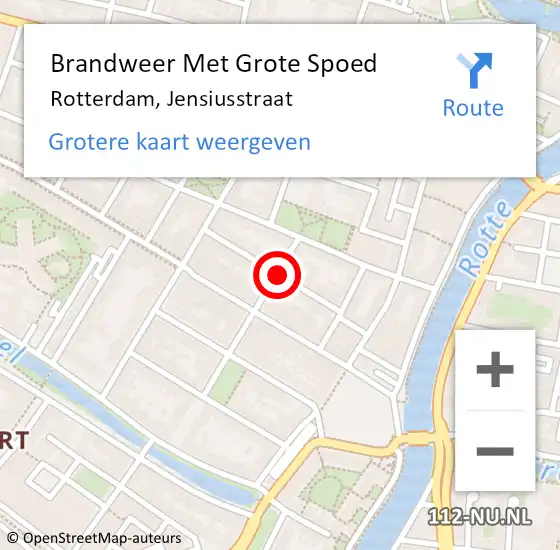 Locatie op kaart van de 112 melding: Brandweer Met Grote Spoed Naar Rotterdam, Jensiusstraat op 22 augustus 2018 02:44