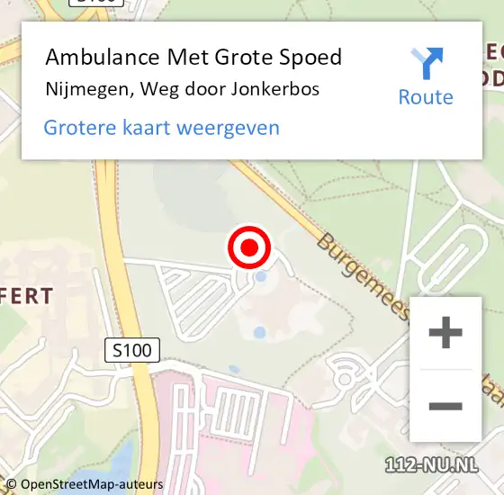 Locatie op kaart van de 112 melding: Ambulance Met Grote Spoed Naar Nijmegen, Weg door Jonkerbos op 22 augustus 2018 02:47