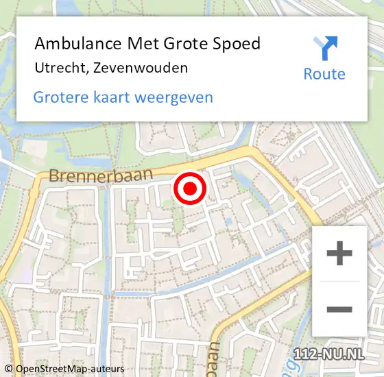 Locatie op kaart van de 112 melding: Ambulance Met Grote Spoed Naar Utrecht, Zevenwouden op 22 augustus 2018 03:01