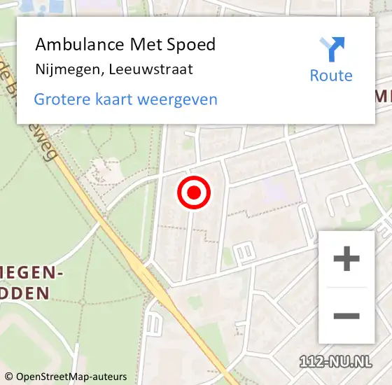 Locatie op kaart van de 112 melding: Ambulance Met Spoed Naar Nijmegen, Leeuwstraat op 22 augustus 2018 05:43