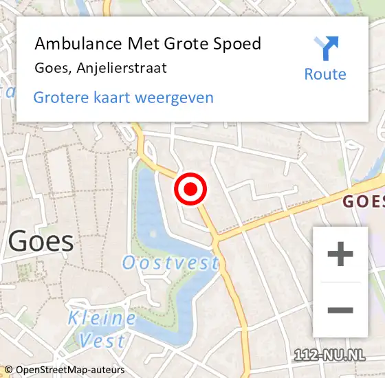 Locatie op kaart van de 112 melding: Ambulance Met Grote Spoed Naar Goes, Anjelierstraat op 22 augustus 2018 08:07