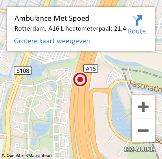 Locatie op kaart van de 112 melding: Ambulance Met Spoed Naar Rotterdam, A16 Li hectometerpaal: 15,6 op 22 augustus 2018 08:35