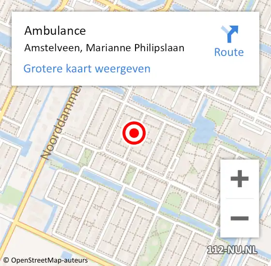 Locatie op kaart van de 112 melding: Ambulance Amstelveen, Marianne Philipslaan op 22 augustus 2018 08:55