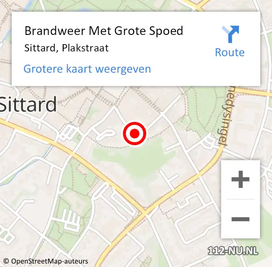 Locatie op kaart van de 112 melding: Brandweer Met Grote Spoed Naar Sittard, Plakstraat op 22 augustus 2018 08:57