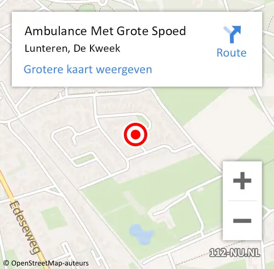 Locatie op kaart van de 112 melding: Ambulance Met Grote Spoed Naar Lunteren, De Kweek op 22 augustus 2018 09:14