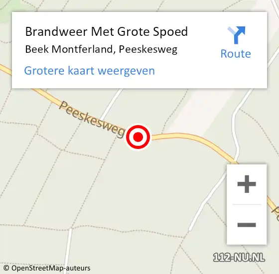 Locatie op kaart van de 112 melding: Brandweer Met Grote Spoed Naar Beek Montferland, Peeskesweg op 22 augustus 2018 09:25