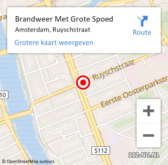 Locatie op kaart van de 112 melding: Brandweer Met Grote Spoed Naar Amsterdam, Ruyschstraat op 22 augustus 2018 09:52