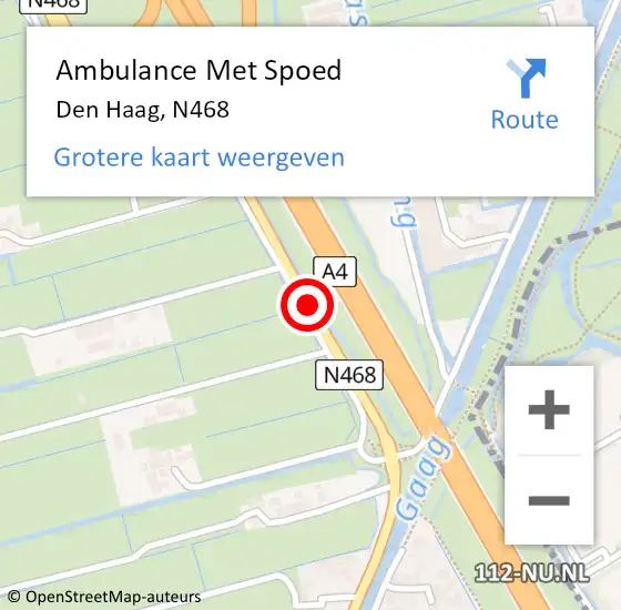 Locatie op kaart van de 112 melding: Ambulance Met Spoed Naar Den Haag, N468 op 22 augustus 2018 10:42
