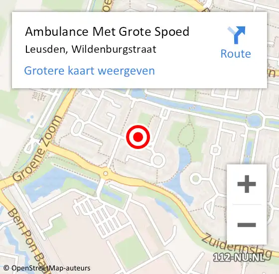 Locatie op kaart van de 112 melding: Ambulance Met Grote Spoed Naar Leusden, Wildenburgstraat op 22 augustus 2018 11:33